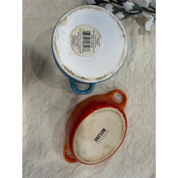 Miniature Blue & Orange Ceramic Casserole Dishes With Lids Butlers - Picture 10 of 14